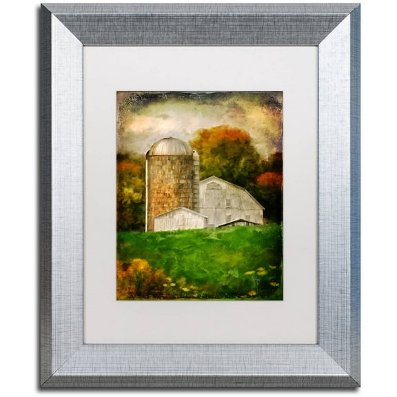Trademark Fine Art "Down on the Farm" Canvas Art by Lois Bryan White Matte, Silver Frame