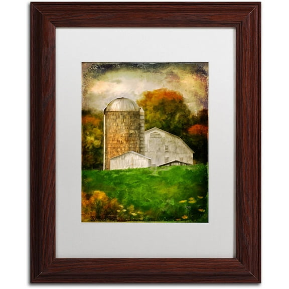 Trademark Fine Art "Down on the Farm" Canvas Art by Lois Bryan White Matte, Wood Frame