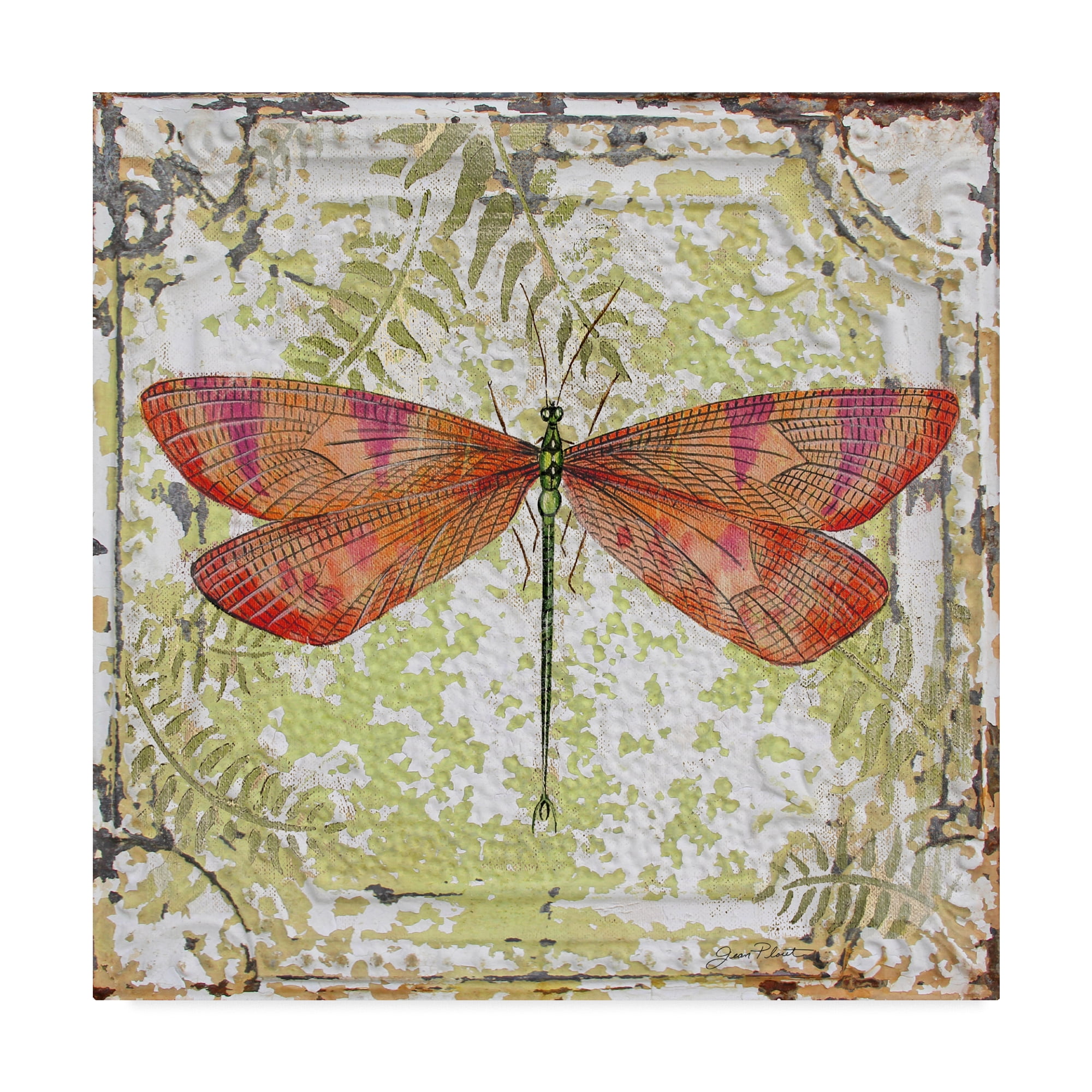 Trademark Fine Art 'Dragonfly On Tin Tile 3' Canvas Art by Jean Plout