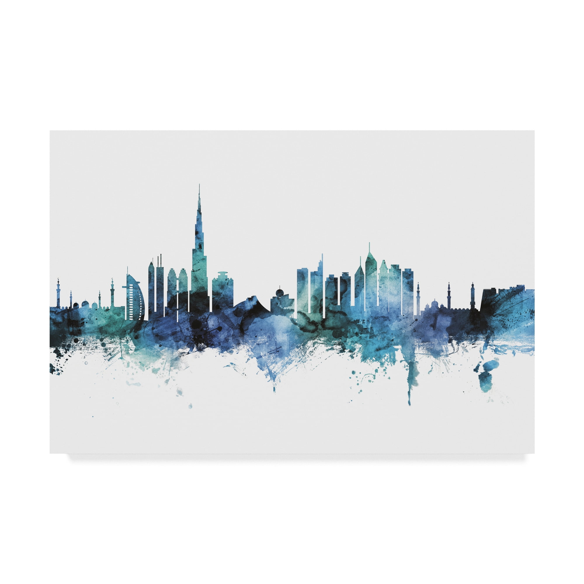 Trademark Fine Art 'Dubai Blue Teal Skyline' Canvas Art by Michael Tompsett