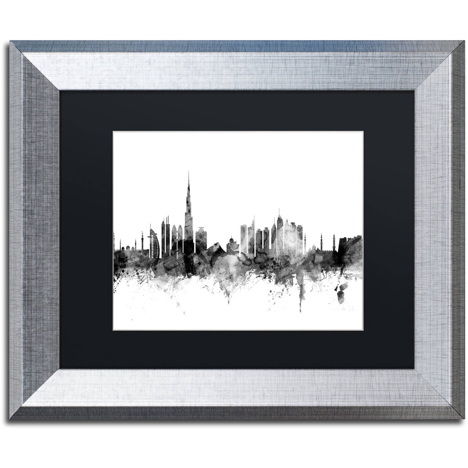 Trademark Fine Art "Dubai Skyline B&W" Canvas Art by Michael Tompsett, Black Matte, Silver Frame