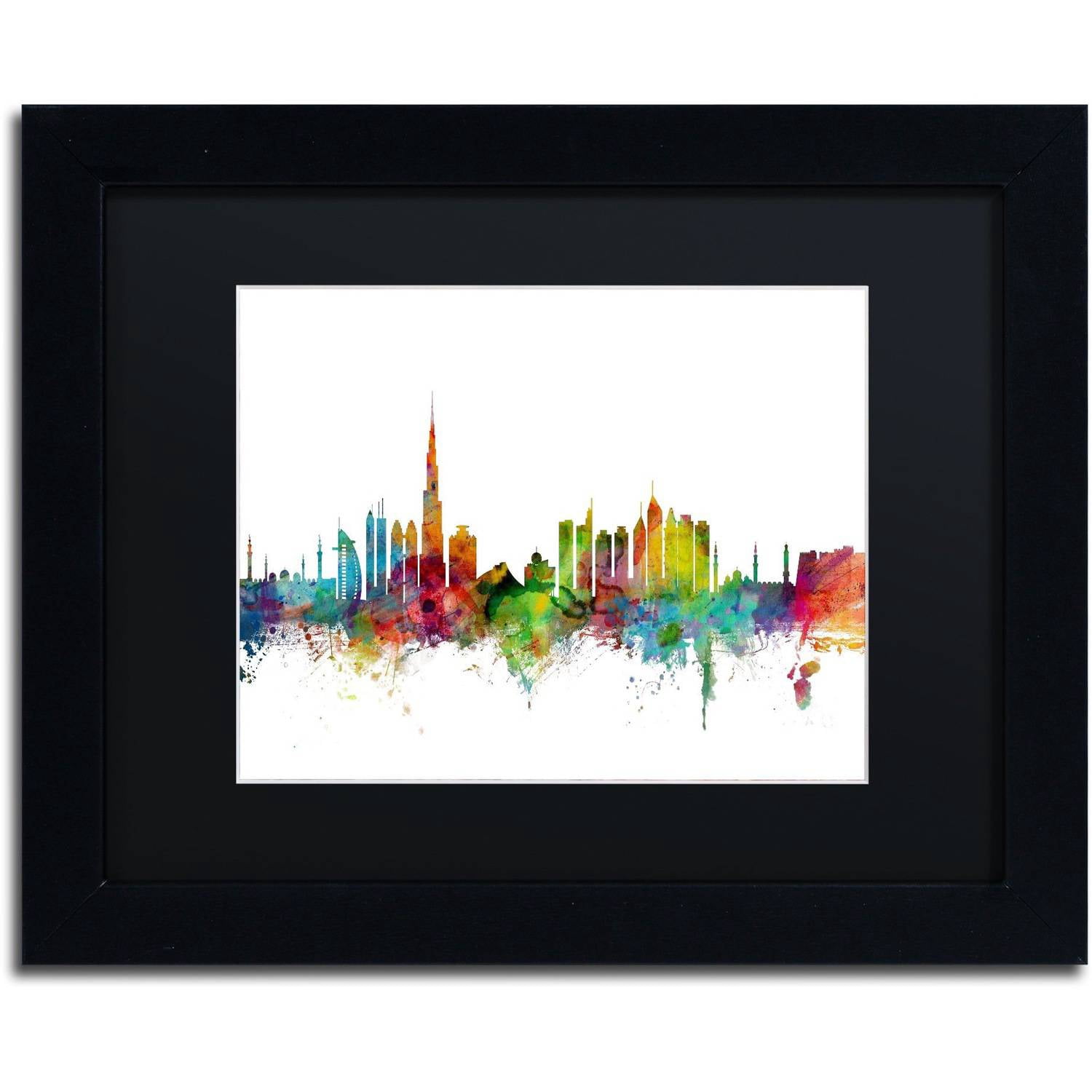 Trademark Fine Art "Dubai Skyline" Canvas Art by Michael Tompsett Black Matte, Black Frame