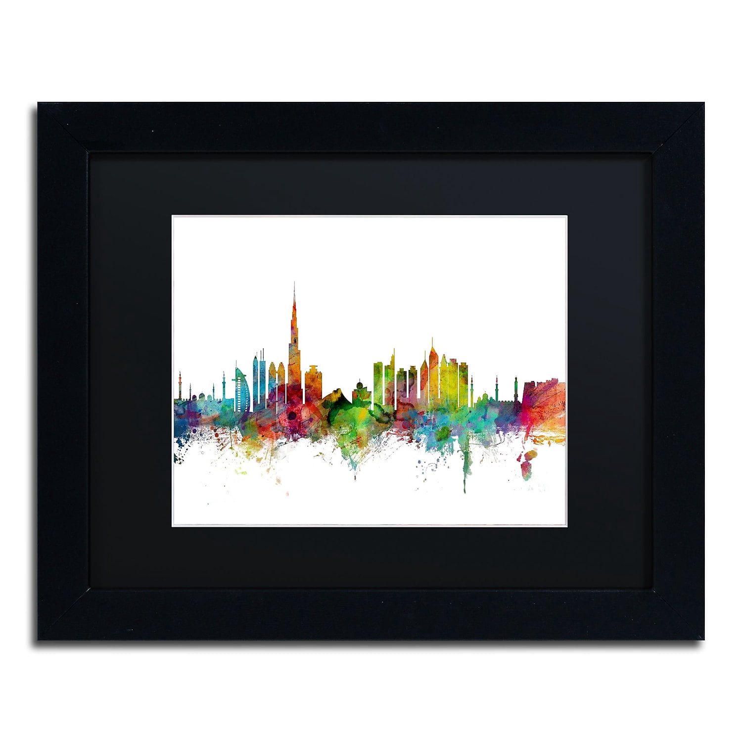 Trademark Fine Art "Dubai Skyline" Canvas Art by Michael Tompsett Black Matte, Black Frame