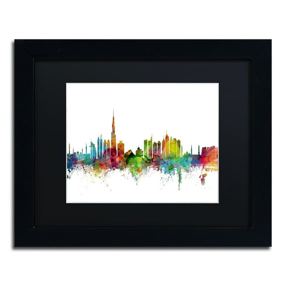 Trademark Fine Art "Dubai Skyline" Canvas Art by Michael Tompsett Black Matte, Black Frame