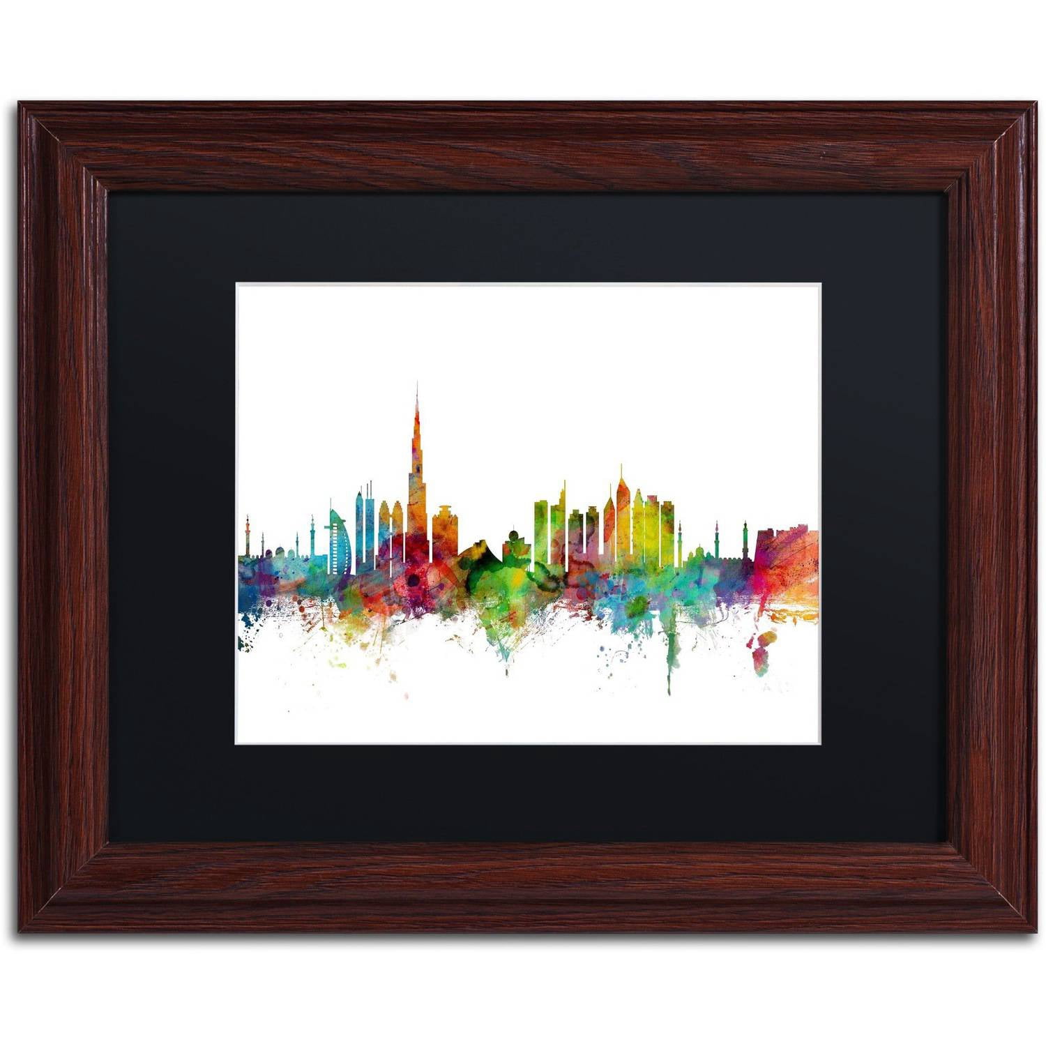 Trademark Fine Art "Dubai Skyline" Canvas Art by Michael Tompsett Black Matte, Wood Frame