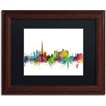 Trademark Fine Art "Dubai Skyline" Canvas Art by Michael Tompsett Black Matte, Wood Frame