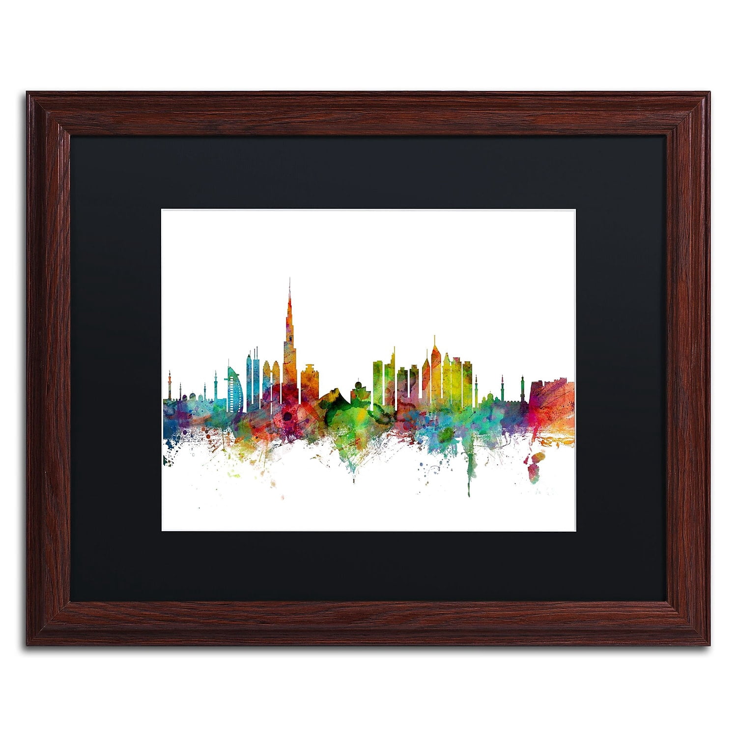 Trademark Fine Art "Dubai Skyline" Canvas Art by Michael Tompsett Black Matte, Wood Frame
