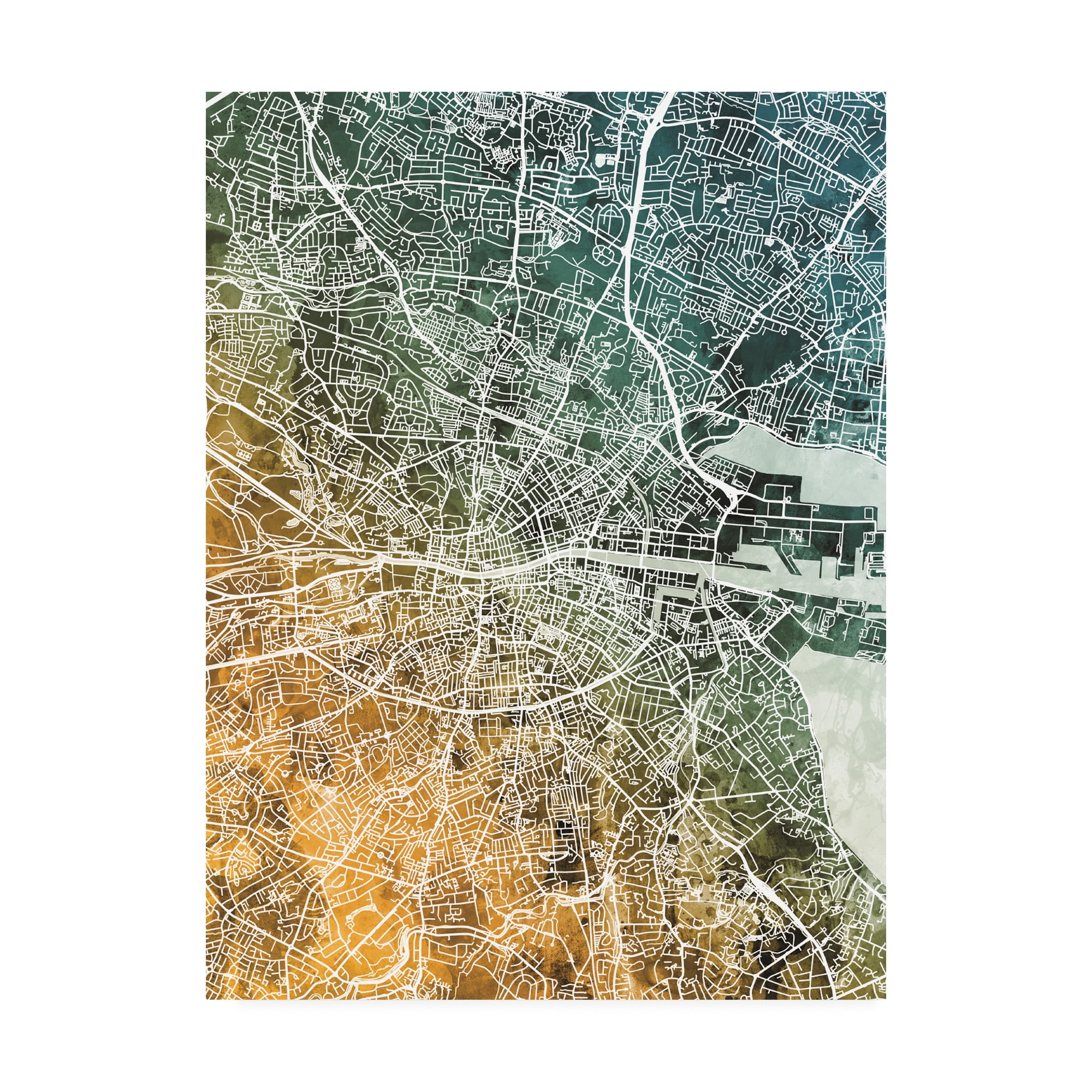 Trademark Fine Art 'Dublin Ireland City Map Teal Orange' Canvas Art by Michael Tompsett