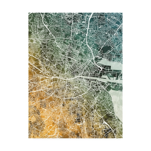 Trademark Fine Art 'Dublin Ireland City Map Teal Orange' Canvas Art by Michael Tompsett