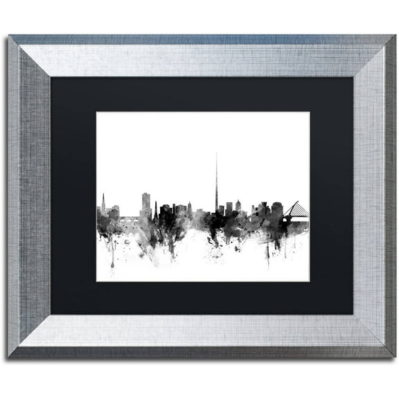 Trademark Fine Art "Dublin Ireland Skyline B&W" Canvas Art by Michael Tompsett, Black Matte, Silver Frame
