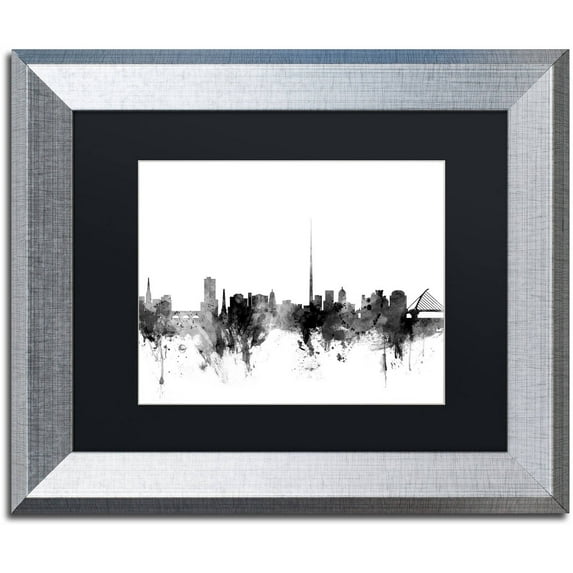 Trademark Fine Art "Dublin Ireland Skyline B&W" Canvas Art by Michael Tompsett, Black Matte, Silver Frame