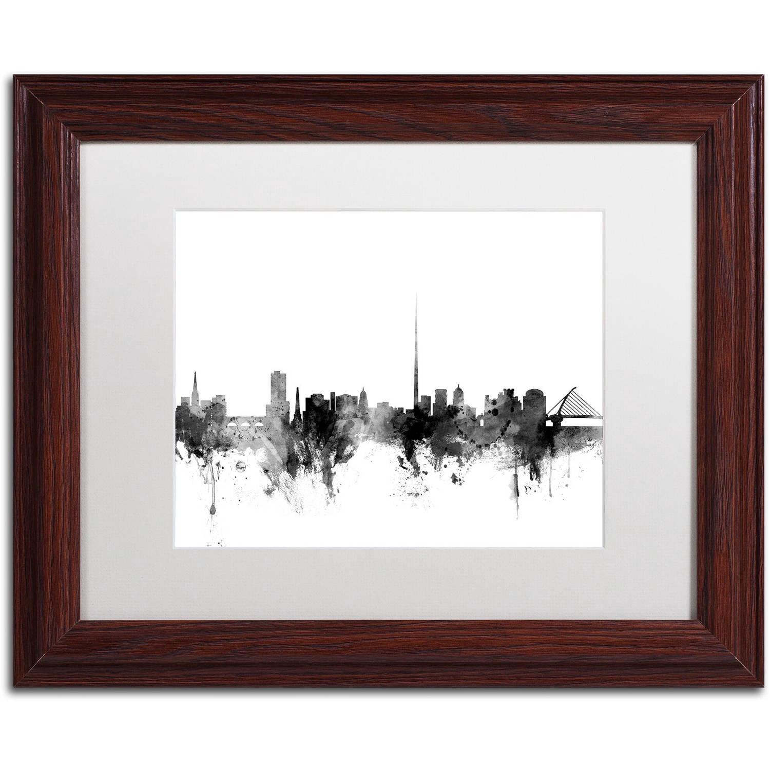 Trademark Fine Art "Dublin Ireland Skyline B&W" Canvas Art by Michael Tompsett, White Matte, Wood Frame