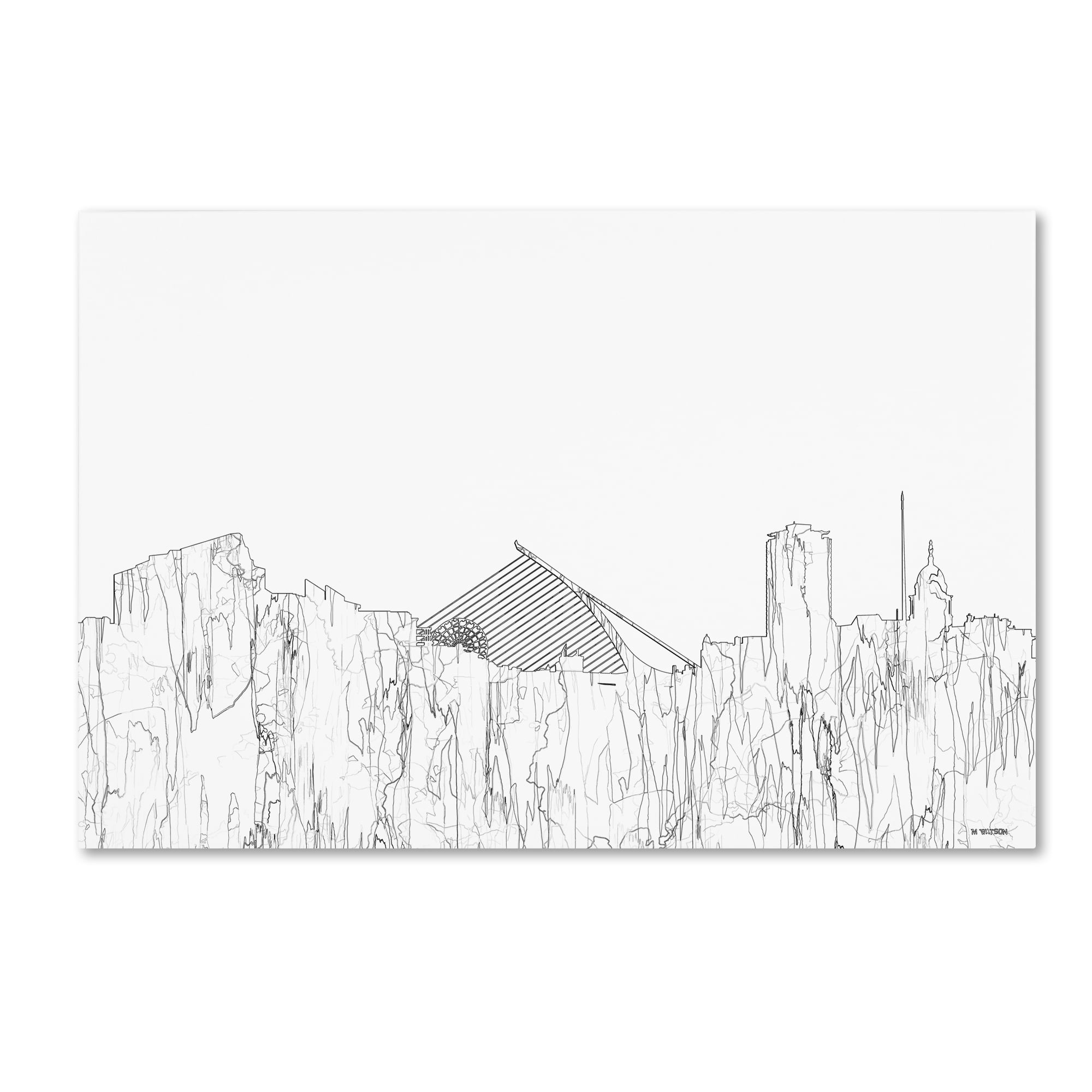 Trademark Fine Art 'Dublin Ireland Skyline BW Thin Line' Canvas Art by