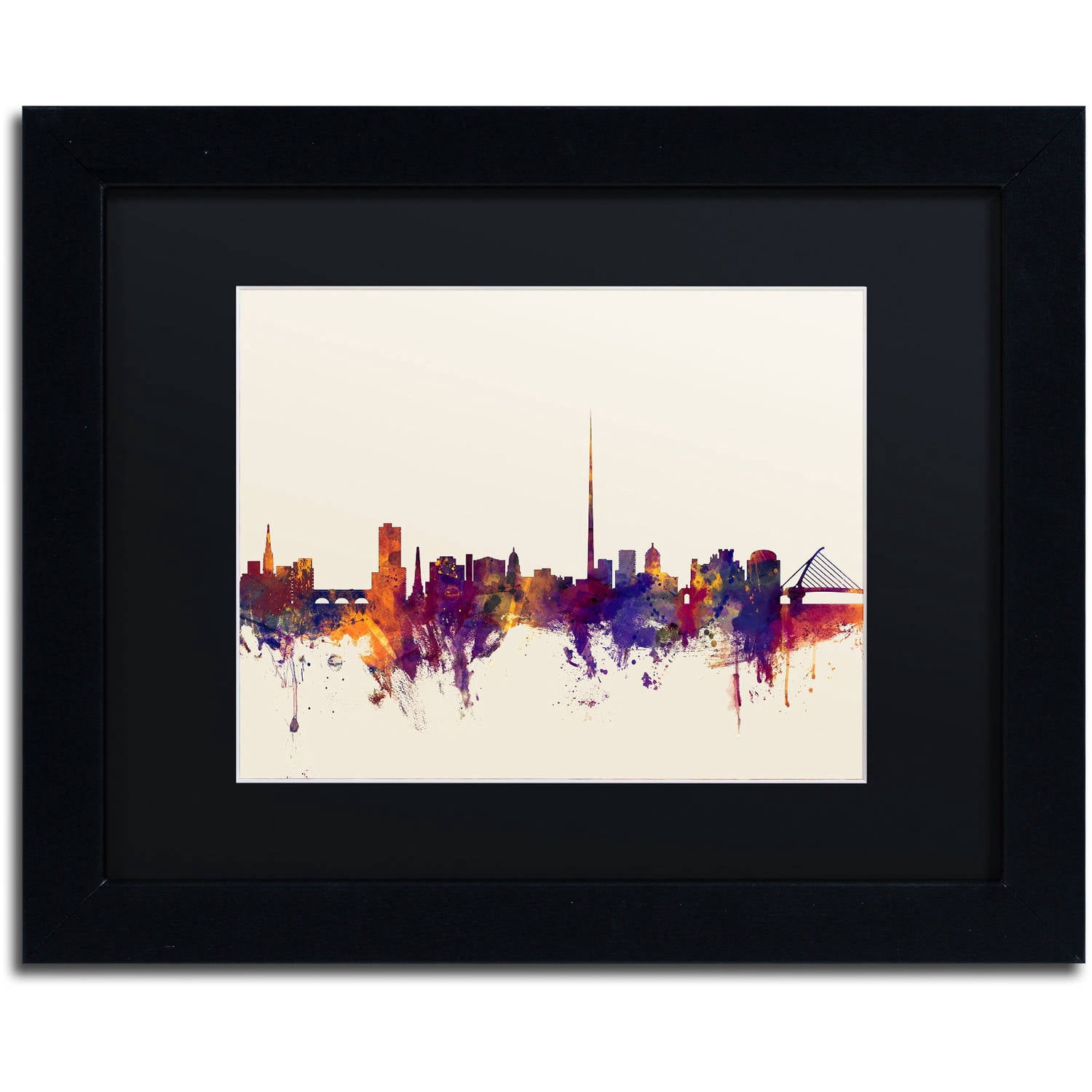 Trademark Fine Art "Dublin Ireland Skyline" Canvas Art by Michael Tompsett, Black Matte, Black Frame