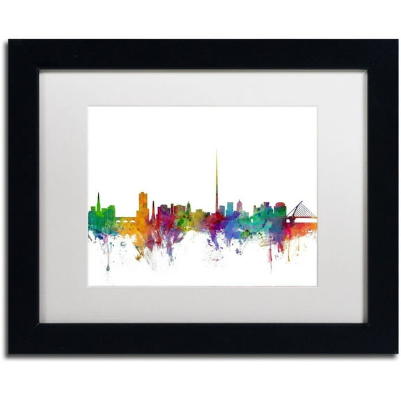 Trademark Fine Art 'Dublin Ireland Skyline' Canvas Art by Michael Tompsett, White Matte, Black Frame