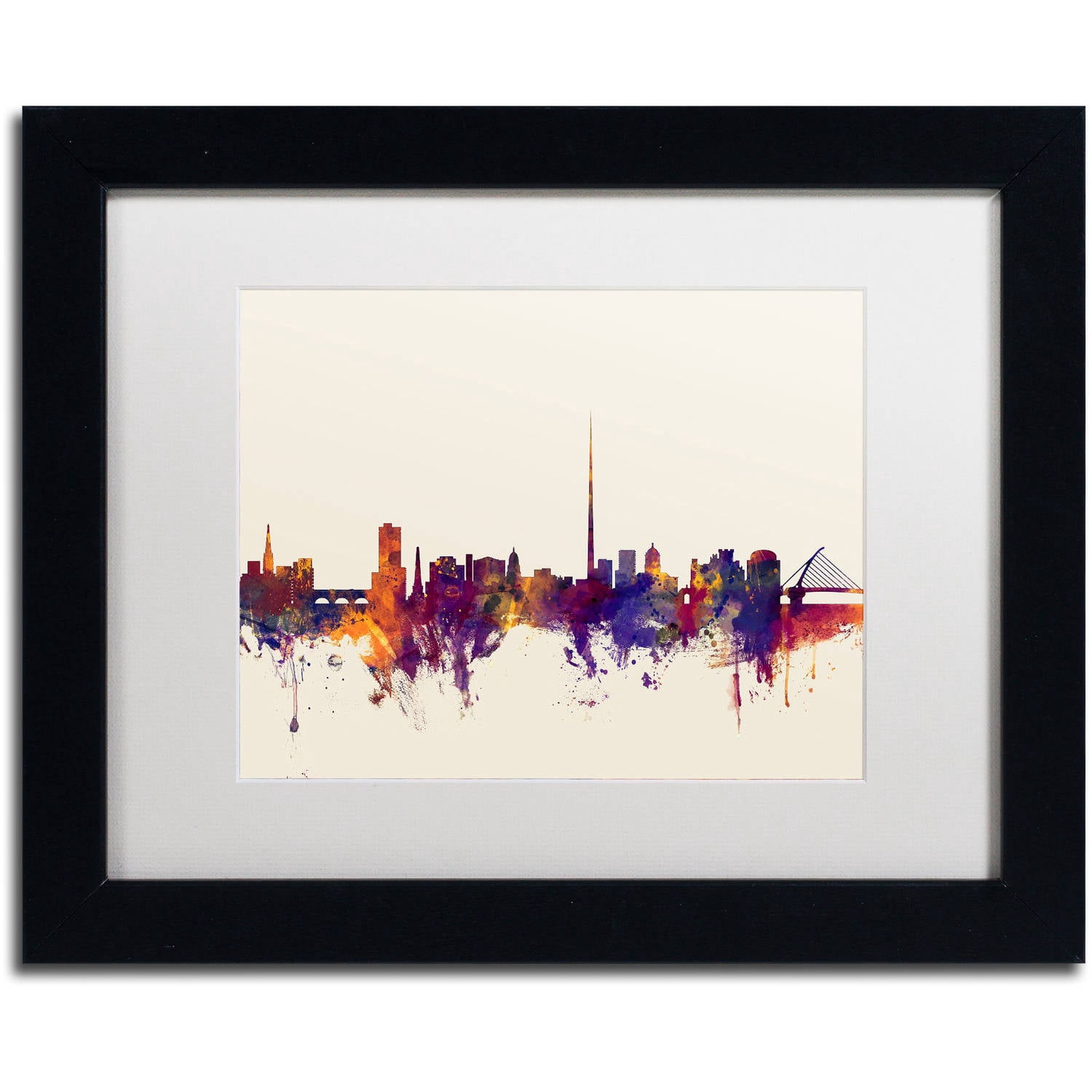 Trademark Fine Art "Dublin Ireland Skyline" Canvas Art by Michael Tompsett, White Matte, Black Frame
