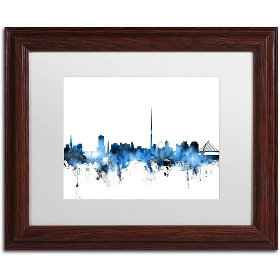 Trademark Fine Art "Dublin Ireland Skyline White" Canvas Art by Michael Tompsett, White Matte, Wood Frame