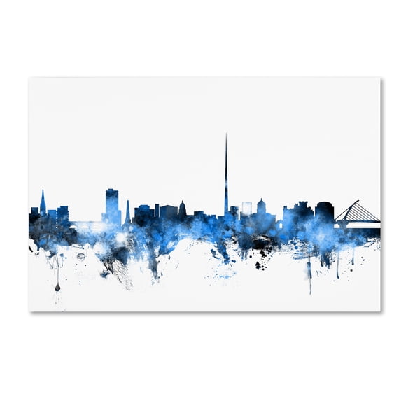 Trademark Fine Art "Dublin Ireland Skyline White" Canvas Art by Michael Tompsett