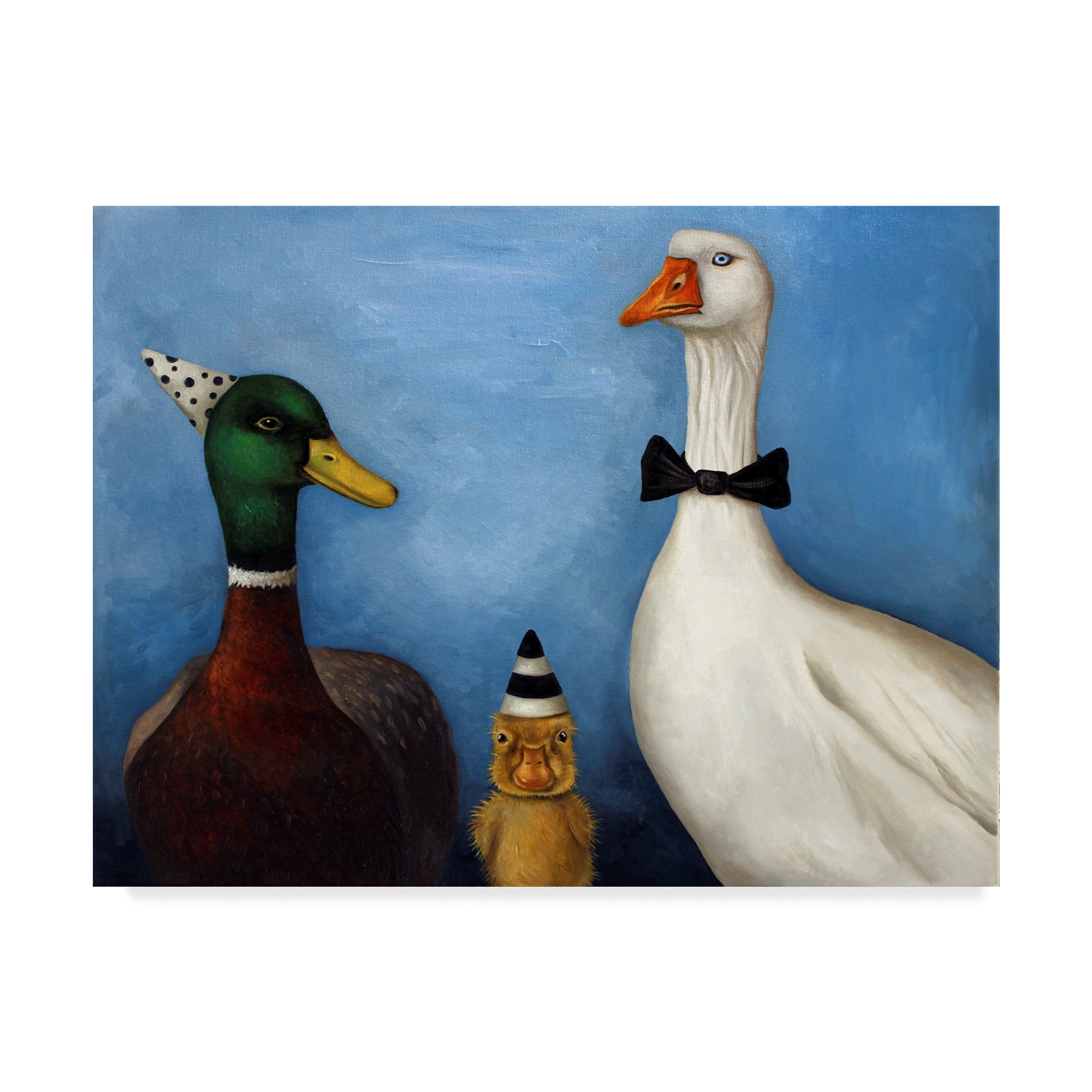 Whimsical Ducks and Goose Blue Canvas Art