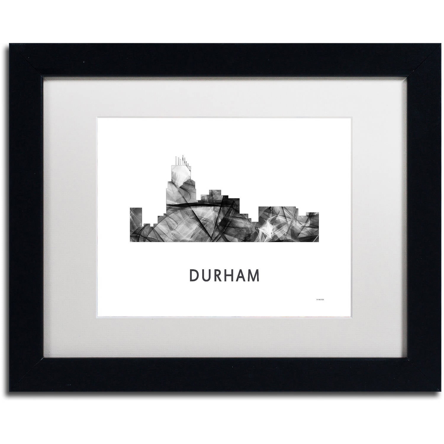 Trademark Fine Art 'Durham NC Skyline WB-BW' Canvas Art by Marlene Watson, White Matte, Black Frame