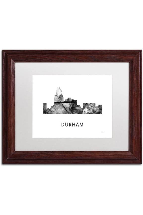 'Durham NC Skyline WB-BW' Canvas Art by Marlene Watson, White Matte, Wood Frame
