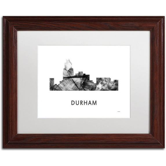Trademark Fine Art 'Durham NC Skyline WB-BW' Canvas Art by Marlene Watson, White Matte, Wood Frame