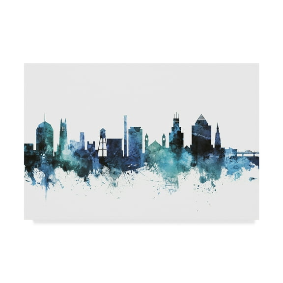 Trademark Fine Art 'Durham North Carolina Blue Teal Skyline' Canvas Art by Michael Tompsett