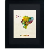 Trademark Fine Art "Ecuador Watercolor Map" Canvas Art by Michael Tompsett Black Matte, Black Frame