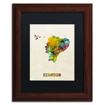 Trademark Fine Art "Ecuador Watercolor Map" Canvas Art by Michael Tompsett Black Matte, Wood Frame