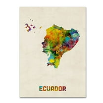 Trademark Fine Art Michael Tompsett Ecuador Watercolor Map Canvas Wall Art - 14x19