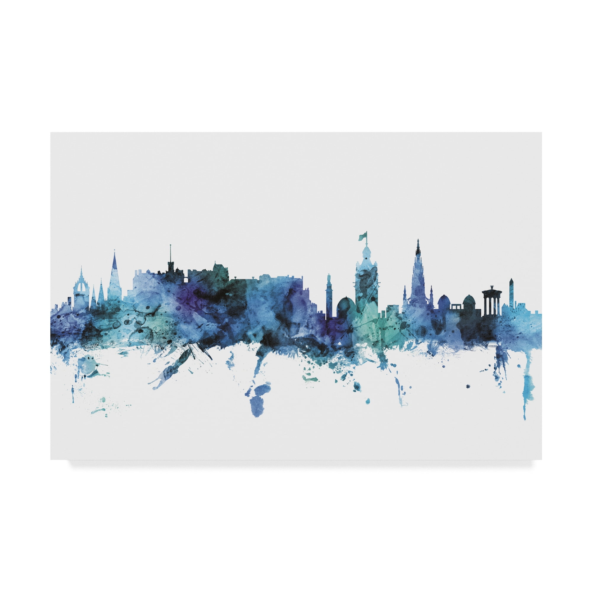 Trademark Fine Art 'Edinburgh Scotland Blue Teal Skyline' Canvas Art by Michael Tompsett