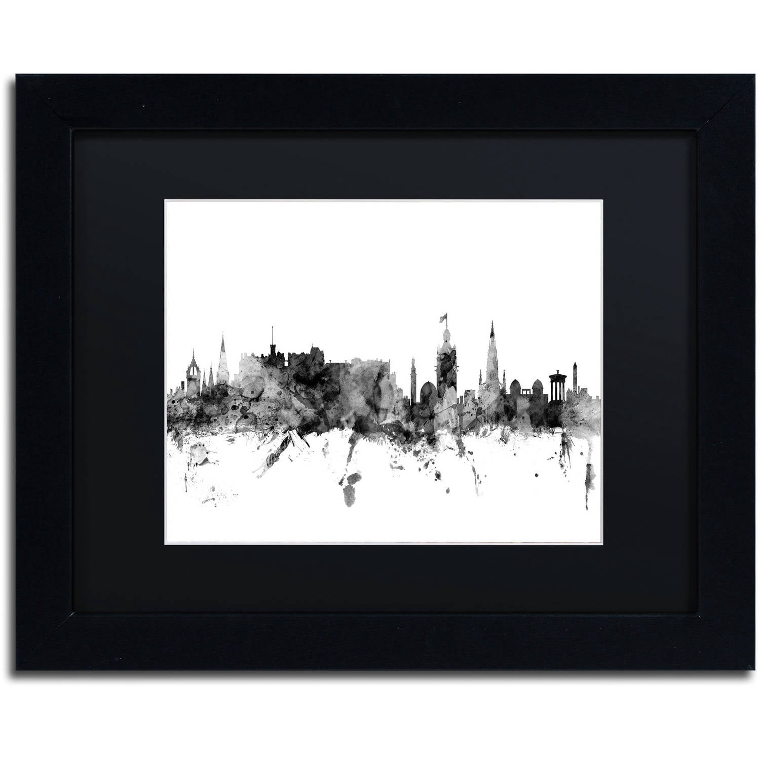 Trademark Fine Art "Edinburgh Scotland Skyline B&W" Canvas Art by Michael Tompsett, Black Matte, Black Frame