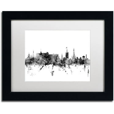 Trademark Fine Art "Edinburgh Scotland Skyline B&W" Canvas Art by Michael Tompsett, White Matte, Black Frame