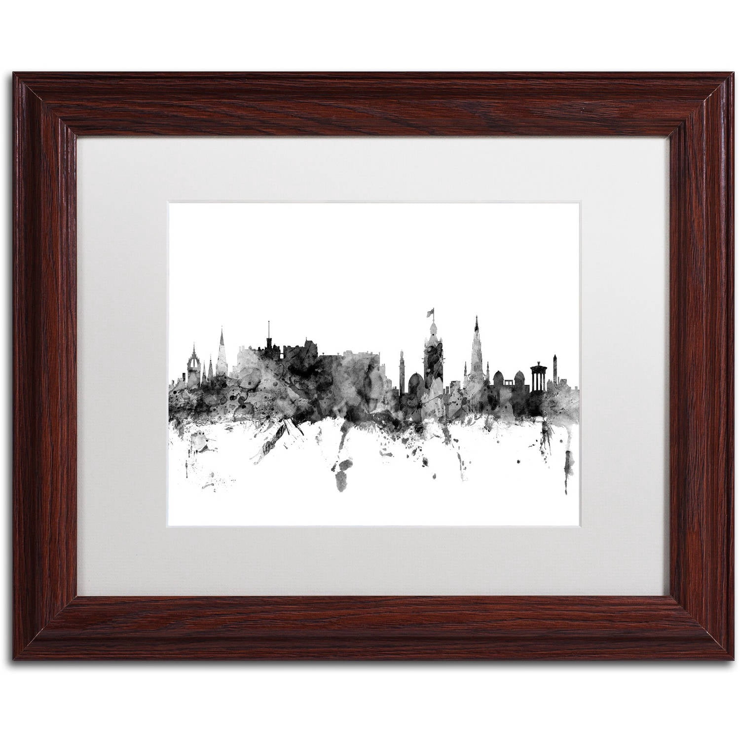 Trademark Fine Art "Edinburgh Scotland Skyline B&W" Canvas Art by Michael Tompsett, White Matte, Wood Frame
