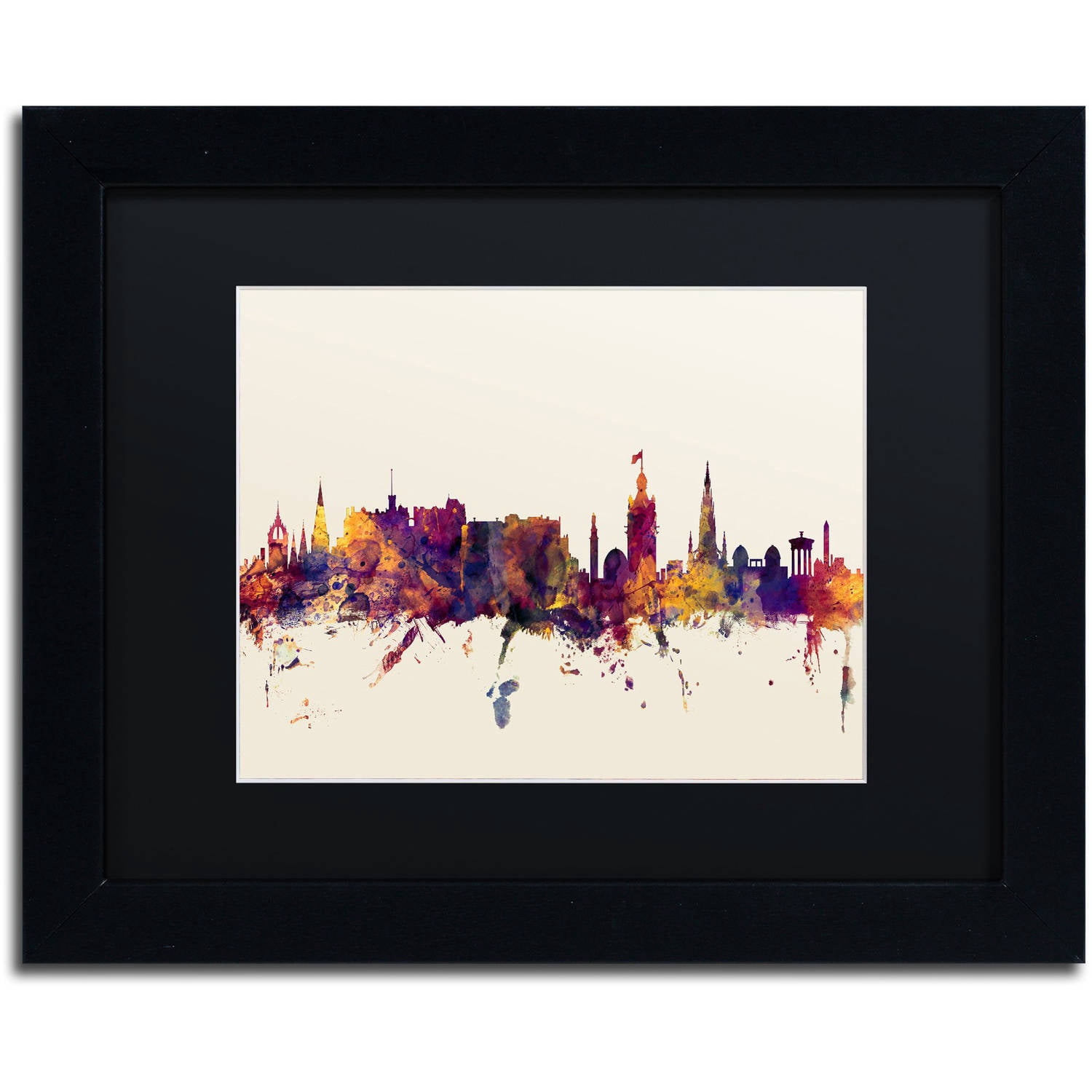 Trademark Fine Art "Edinburgh Scotland Skyline" Canvas Art by Michael Tompsett, Black Matte, Black Frame