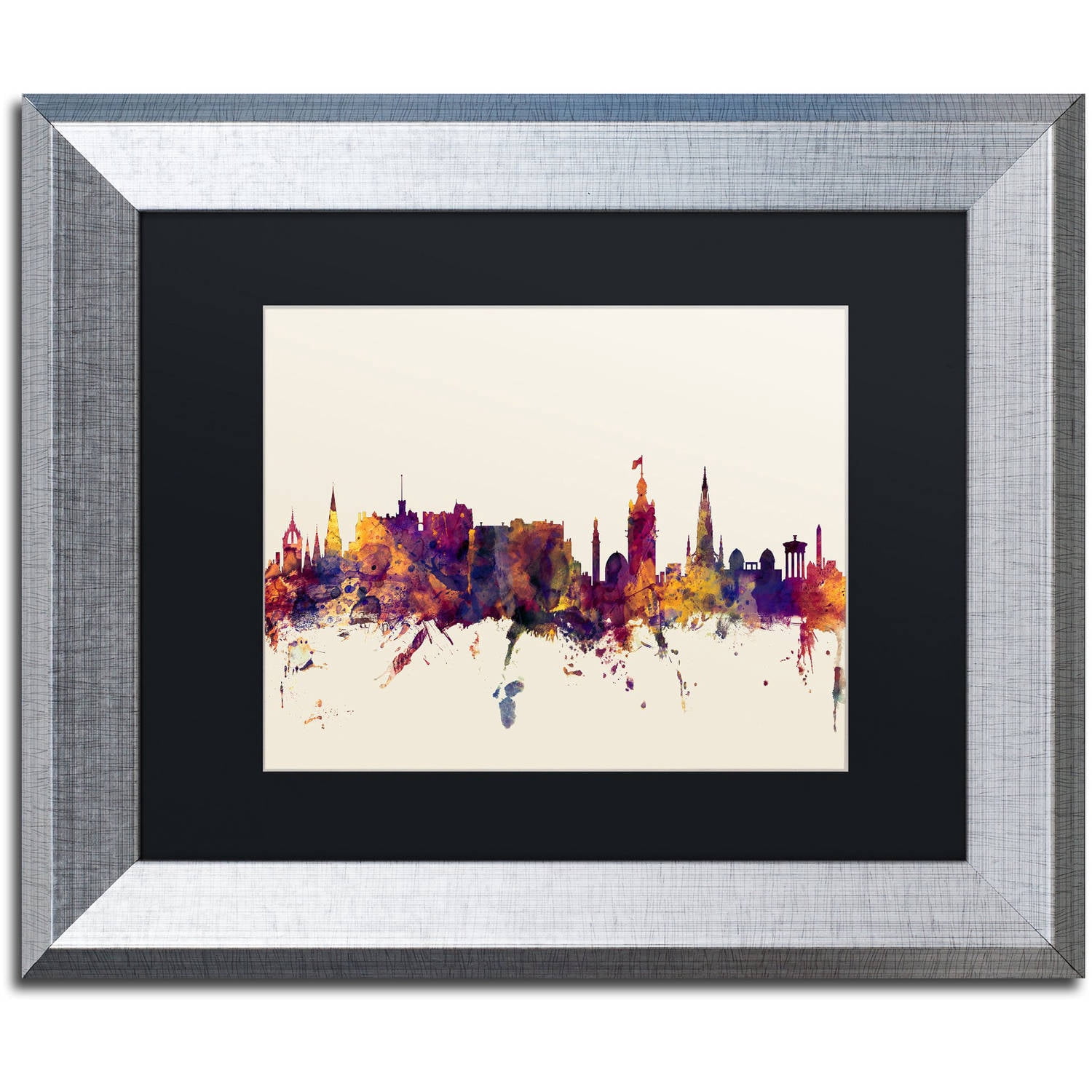 Trademark Fine Art "Edinburgh Scotland Skyline" Canvas Art by Michael Tompsett, Black Matte, Silver Frame