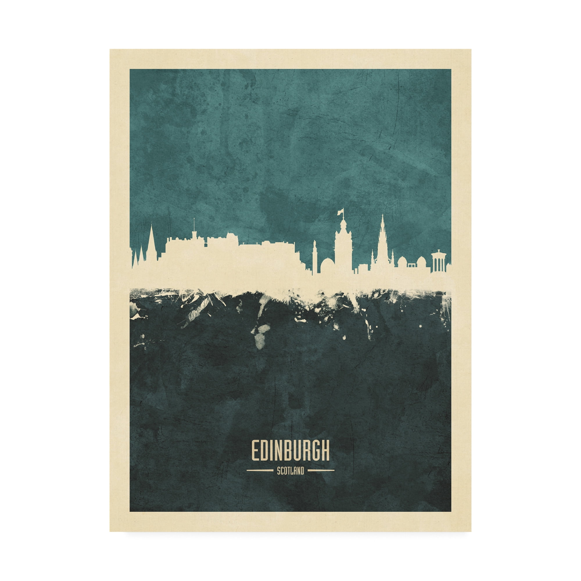 Trademark Fine Art 'Edinburgh Scotland Skyline Teal' Canvas Art by Michael Tompsett