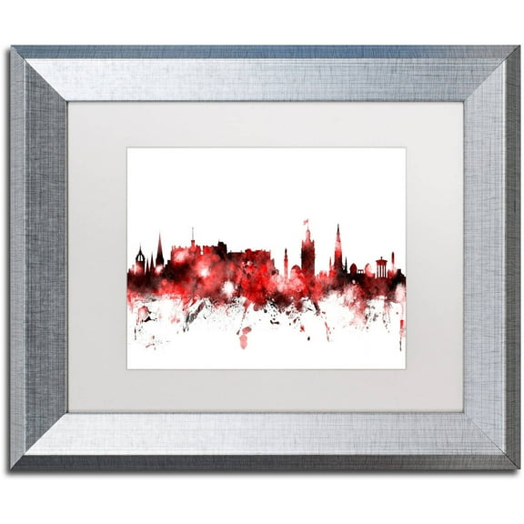 Trademark Fine Art "Edinburgh Skyline Red 2" Canvas Art by Michael Tompsett, White Matte, Silver Frame