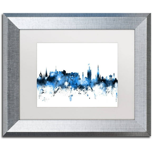 Trademark Fine Art "Edinburgh Skyline White" Canvas Art by Michael Tompsett, White Matte, Silver Frame