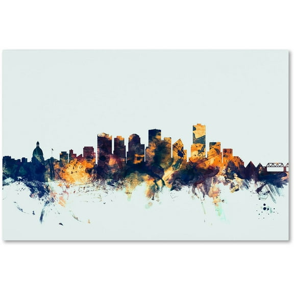 Trademark Fine Art "Edmonton Canada Skyline Blue" Canvas Art by Michael Tompsett
