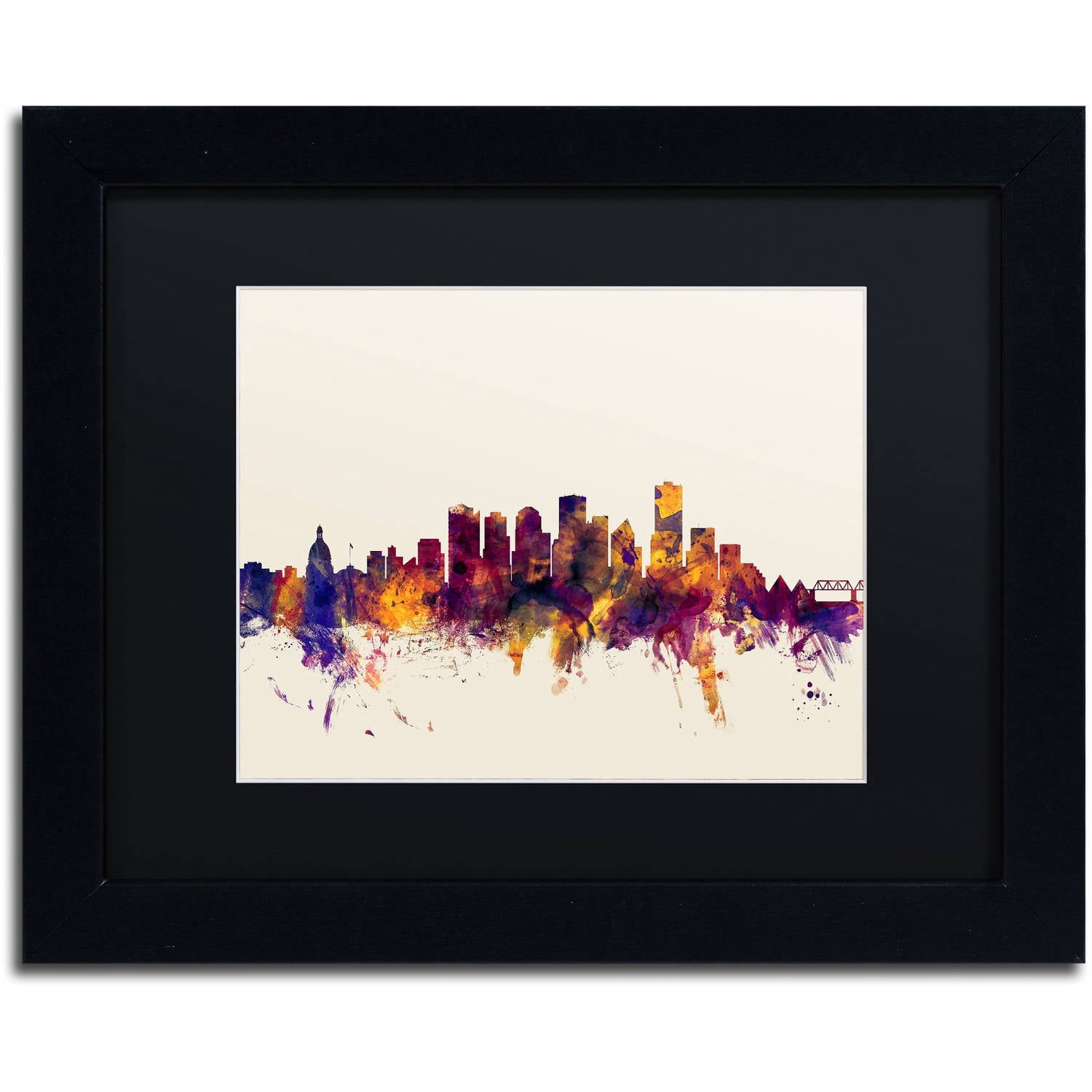 Trademark Fine Art "Edmonton Canada Skyline" Canvas Art by Michael Tompsett, Black Matte, Black Frame
