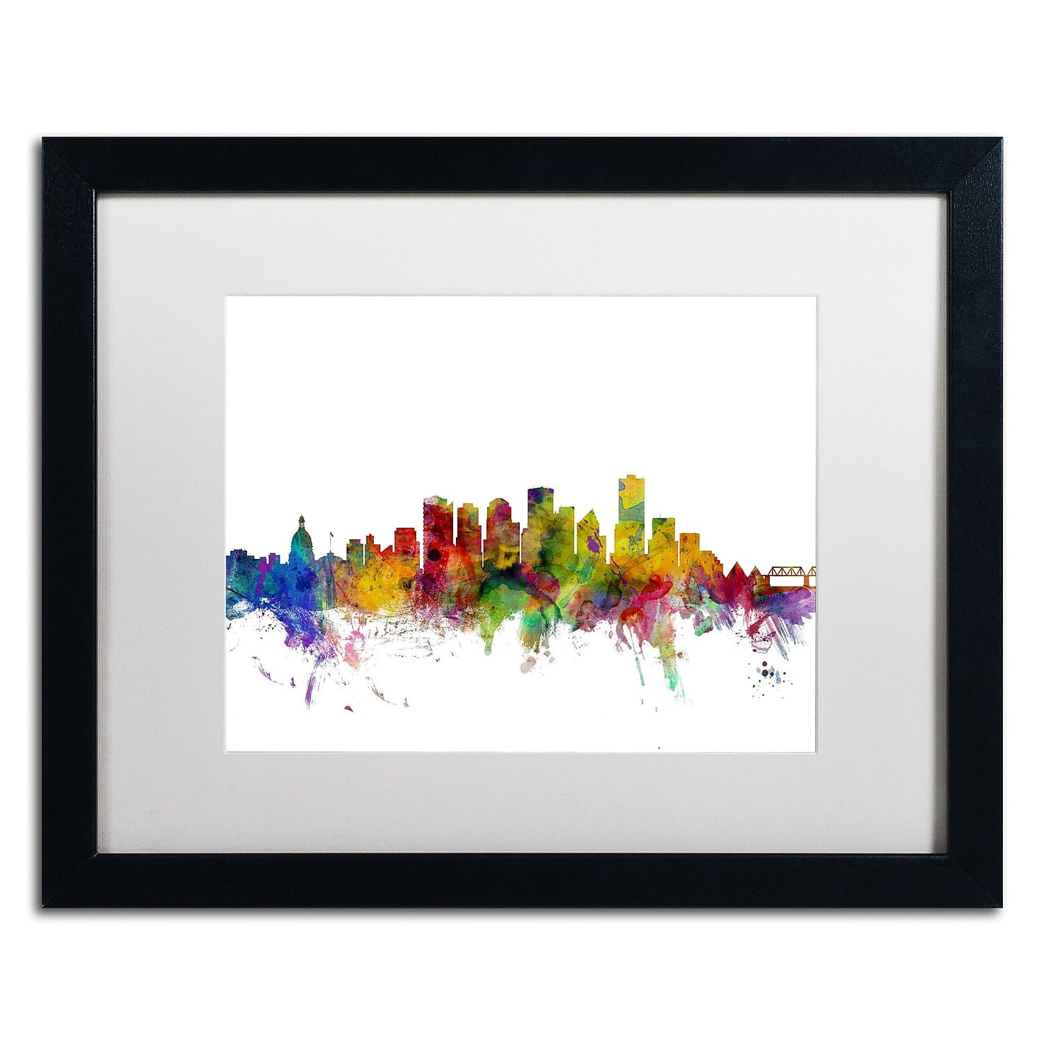 Trademark Fine Art "Edmonton Canada Skyline" Canvas Art by Michael Tompsett White Matte, Black Frame