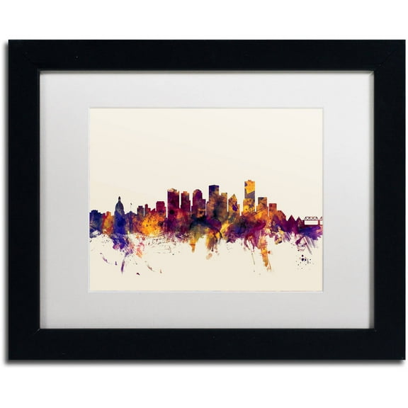 Trademark Fine Art "Edmonton Canada Skyline" Canvas Art by Michael Tompsett, White Matte, Black Frame