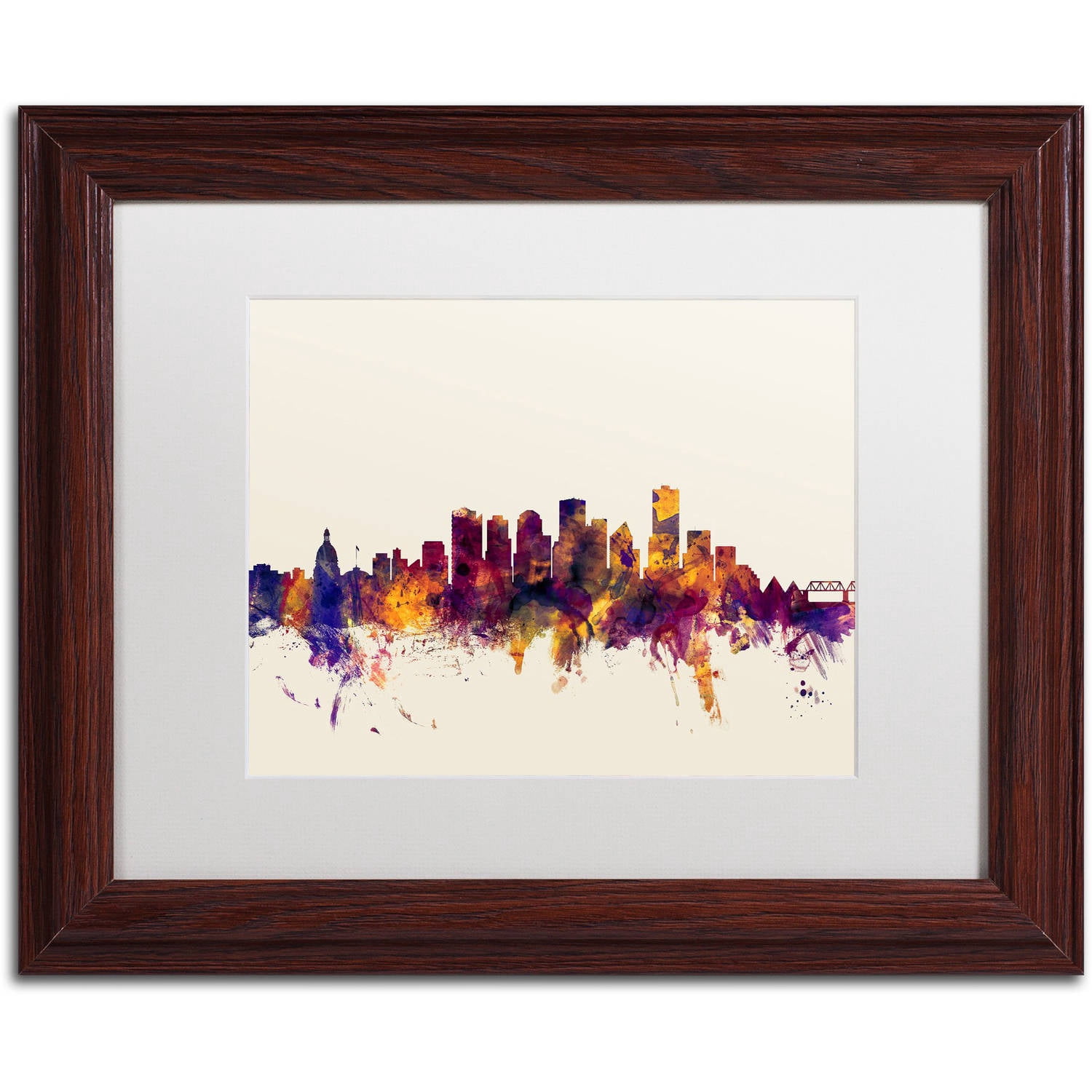 Trademark Fine Art "Edmonton Canada Skyline" Canvas Art by Michael Tompsett, White Matte, Wood Frame
