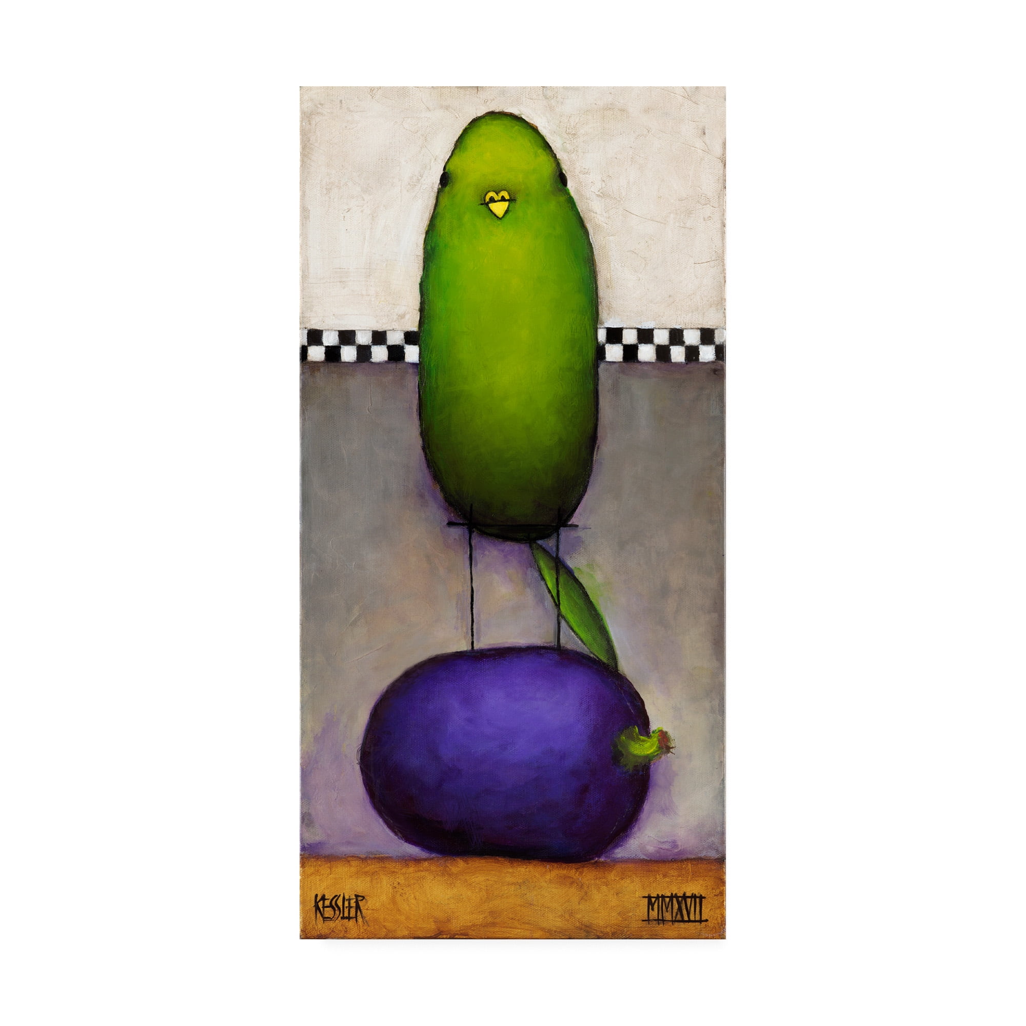 Green and Purple Abstract Bird Canvas Art, 12x24