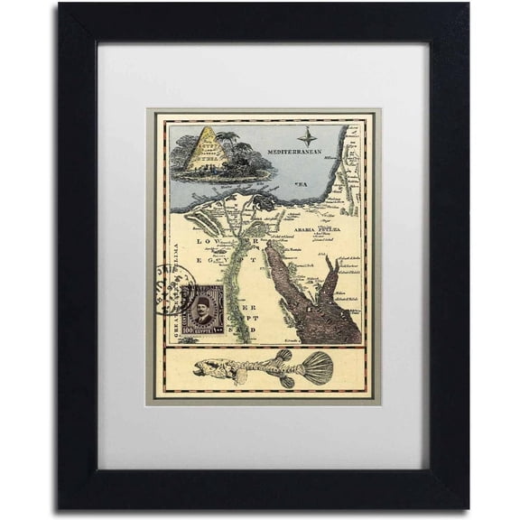 Trademark Fine Art 'Egypt Map' Canvas Art by Nick Bantock, White Matte, Black Frame