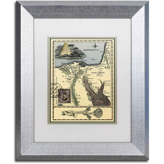 Trademark Fine Art 'Egypt Map' Canvas Art by Nick Bantock, White Matte, Silver Frame