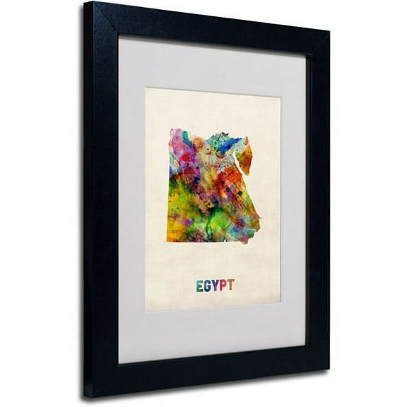 Trademark Fine Art "Egypt Watercolor Map" Framed Canvas Art by Michael Tompsett, Black Frame