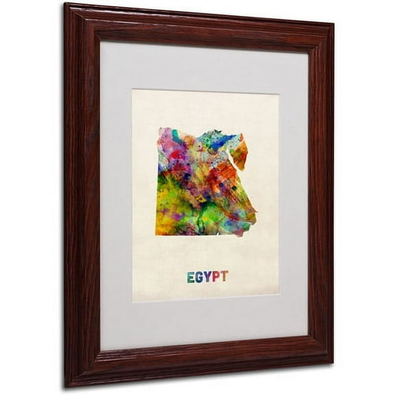 Trademark Fine Art "Egypt Watercolor Map" by Michael Tompsett, Wood Frame