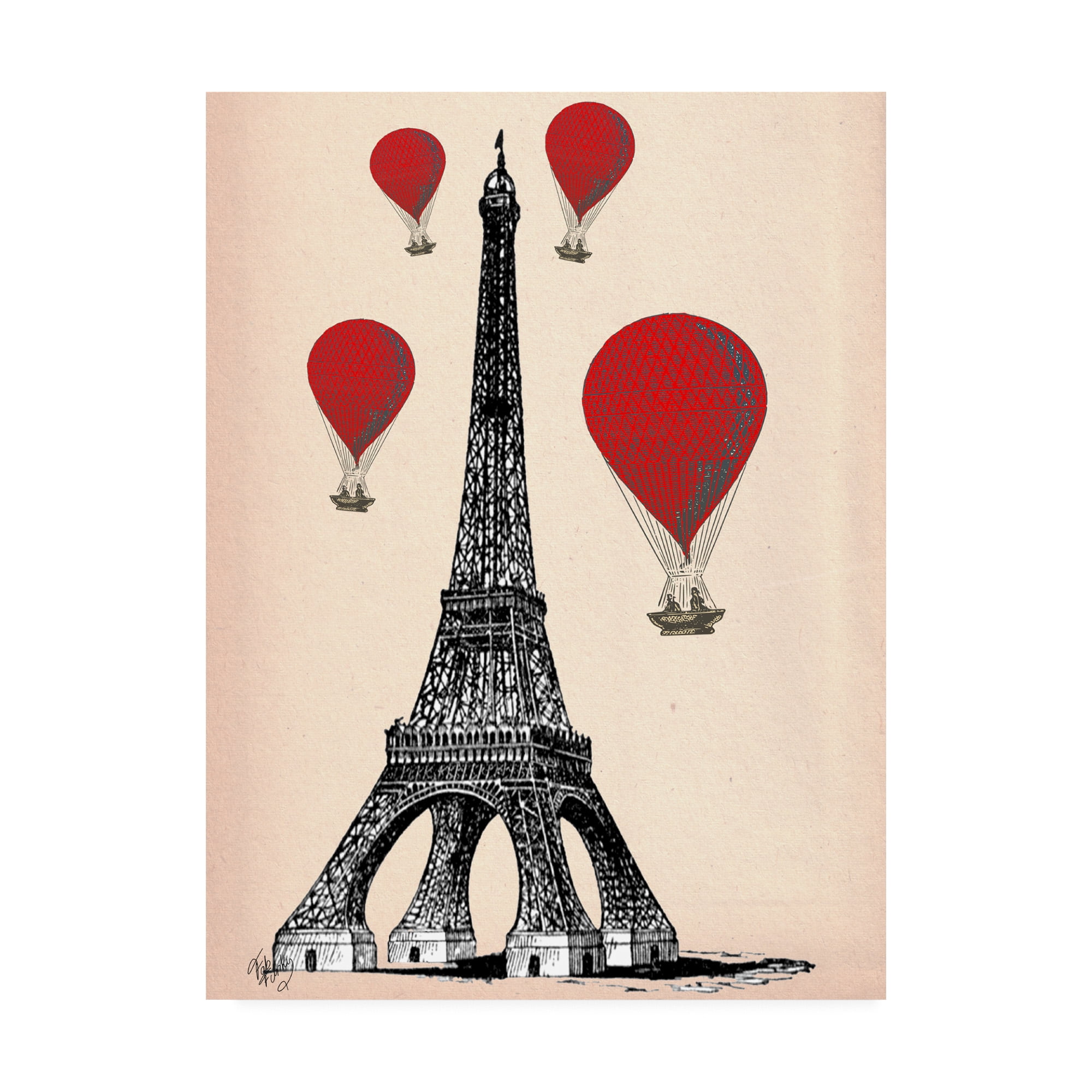 Trademark Fine Art 'Eiffel Tower And Red Hot Air Balloons' Canvas Art by Fab Funky